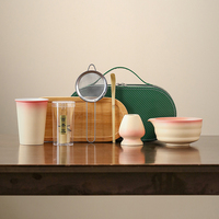 Kit de Matcha en Céramique Style Japonais, Fouet et Cuillère en Bambou, Bols à Matcha en Porcelaine Cuite au Four, Ensemble de 7 Pièces, Coffret Cadeau