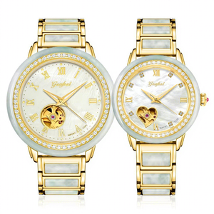 Montres automatiques mécaniques pour couple, livraison directe, en jade blanc naturel, chiffres romains, ajourées, étanches 5 bars, luxe et mode - Product Image 3