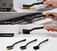 Lot de 3 mini-brosses métalliques DIY avec manche en plastique courbé, poils en acier et nylon, pour l'élimination de la rouille, le nettoyage des interstices et le polissage des métaux