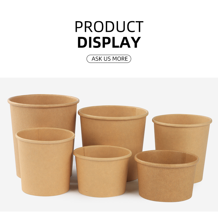 disposable food container waterproof and grease proof brown kraft paper soup bowl with paper lidPopular