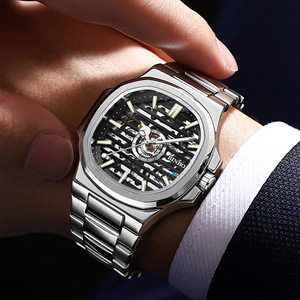 Binbond Men's Skeleton Mechanical Watch Stainless Steel Strap Luminous 50m Waterproof Folding Clasp J5399 - Product Image 2