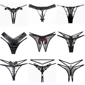 Ding Zhi Mei Lingerie sexy pour femmes, string en satin transparent avec perles massantes, pour usage intime - Product Image 1