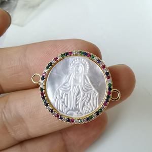Medali modis zirkon ibu kerang mutiara guadalupe <span class=keywords><strong>virgin</strong></span> <span class=keywords><strong>mary</strong></span> liontin jimat untuk membuat perhiasan kalung grosir - Product Image 3
