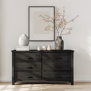 Meuble de salon de style classiquement moderne, armoire latérale en bois avec six tiroirs - Product Image 1