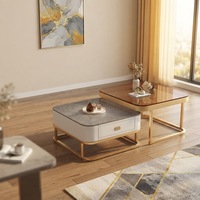 Ensemble de tables basses gigognes mobiles en métal avec plateau en dalle de pierre, style minimaliste moderne et luxe léger