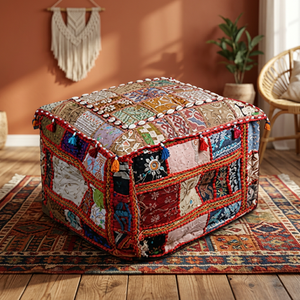 Meilleure qualité de bohème indien poufs tabourets fait à la main design traditionnel tissu de luxe-pour les grossistes - Product Image 3