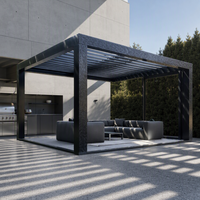 Pergola moderne en aluminium avec toit à lames orientables, réglable manuellement, écologique et durable pour terrasse de restaurant, pavillon, balcon toutes saisons