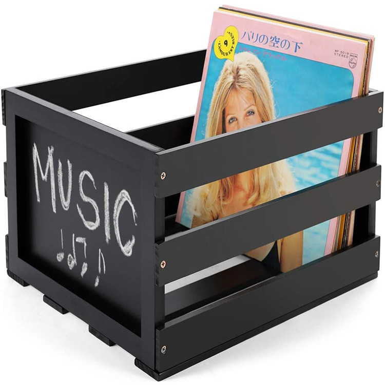 Wooden Vinly Record Crate,Record Album Storage Crate,with Small Blackboard(Brown)