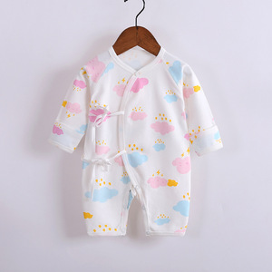 Nouveau-né quatre saisons une pièce bébé barboteuse à manches longues pur coton papillon dessin animé impression conception à lacets moine vêtements bébés - Product Image 4