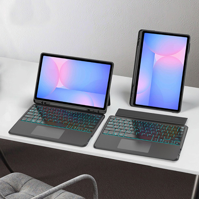 New Detachable Magnetic Wireless Tablet Case 7 Color RGB Backlit Full Size Keyboard 360-Degree Rotation Lightweight Touchpad