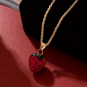 Collar De Acero Inoxidable Y2K New Full Diamond Strawberry Luxury Necklace for Women Collarbone <b>Titanium</b> Steel <b>Chain</b> Necklace - Product Image 4