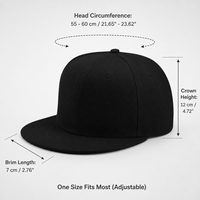 Casquette Snapback avec logo brodé, noire, à visière plate, ajustable, structurée, personnalisée, solide, pour activités, unisexe, toutes saisons, vêtements d'extérieur