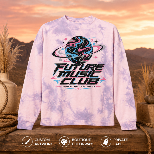 Custom Music Festival Tie Dye Long Sleeve T Shirt Future Graphic Tee Private Label OEM Manufacturer