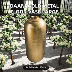 DAANI INTERNATIONAL - Jarrón de aluminio dorado para suelo, grande, hecho a mano, con efecto martillado, maceta decorativa moderna, macetero vertical - Product Image 2