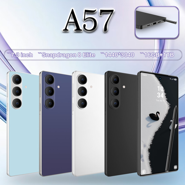 Trending A57 5G Smartphone 7.3 Inch High Definition Resolution 72MP+108MP Face Recognition Unlock Suitable for Entertainment