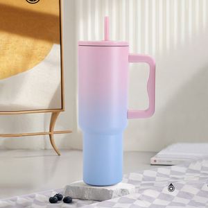 Bouteille d'eau isotherme en acier inoxydable réutilisable de 40 oz avec logo personnalisé, compatible porte-gobelet, avec poignée et couvercle à paille - Product Image 4