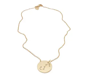 Disc Coin Zodiac Necklace Horoscope Jewelry Gold 925 Silver Charm Necklaces Chain White CZ Zircon Women's Brass and Cooepr 14k