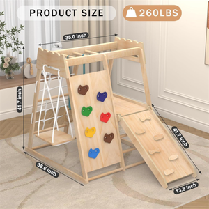 Montessori Klettergerüst aus Holz für Drinnen, Indoor-Spielplatz, Kletterspielzeug-Set für Kinder mit Holzleiter - Product Image 5