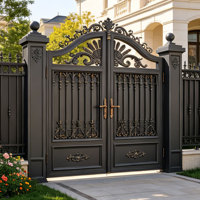 Porte double en fer forgé noir moderne personnalisée, durable et écologique, pour la décoration d'entrée, villas, cours, appartements