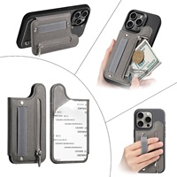 Portefeuille adhésif avec fermeture éclair, ceinture télescopique, bouton-pression, blocage RFID et dos magnétique pour iPhone 17 Pro, 16e, 16 Pro Max