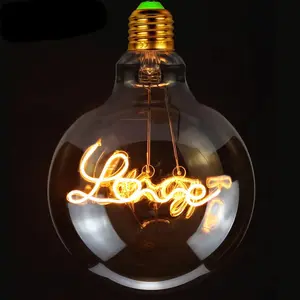 Lâmpada LED de alta qualidade com base de letras Hello Love 4W vidro transparente âmbar série G80/95 lâmpada LED Edison decorativa regulável