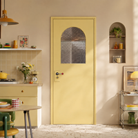 Puerta Interior de Hierro Pintado a Mano Estilo Francés Vintage, Puerta de Vidrio Texturizado Arqueado y Ovalado para Dormitorio, Baño, Casa de Huéspedes, Hecho a Medida