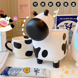 Cute Cow Shaped <b>Toothpick</b> Holder With Tissue Box Function Waterproof Multipurpose Table Decoration For Living Room Bedroom - Product Image 1