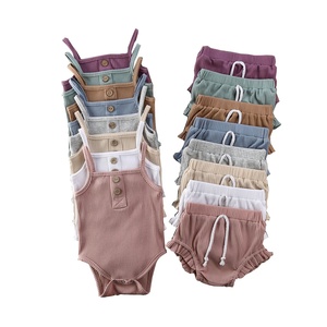 Ensemble de barboteuse et de bloomers pour bébé fille, en coton côtelé, avec cordon de serrage, été, 2 pièces, personnalisé - Product Image 1