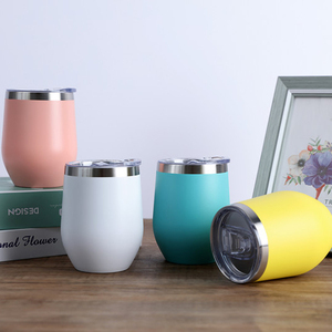 Vente en gros de tasses à café en acier inoxydable 304 de 12 oz, tasse à double paroi en forme d'œuf personnalisée avec couvercle, gobelet à vin de voyage - Product Image 1