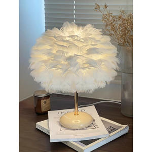 Lampe de table en céramique à plumes de luxe pour les chambres de filles, style romantique et confortable, alimentation électrique DC, style classique, lampe de chevet, cadeau d'hôtel - Product Image 2