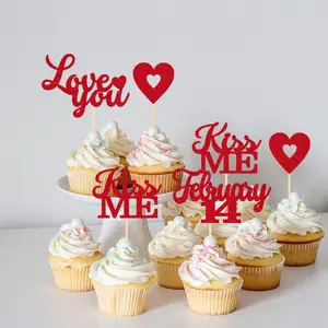 Happy Valentine 'S Day Cupcake Toppers Kiss Me Cupcake Pilihan untuk Pernikahan Bridal Shower Perlengkapan Dekorasi Kue Pesta Ulang Tahun