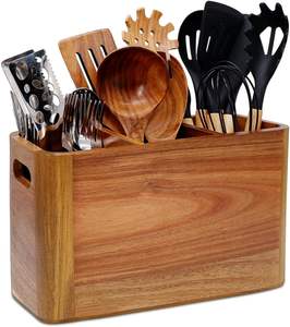 Organizador de Utensilios de Cocina de Madera para Encimera, Porta Utensilios de Madera Grande para Almacenamiento de Utensilios de Cocina y Cubiertos - Product Image 5