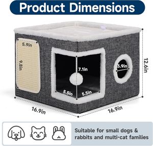 Linen Fabric 4 Season Furry Custom Rlling <b>Ball</b> Foldable Washable with cat Scratching Post Pet Bed cat House - Product Image 2