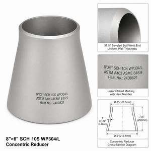 Reductor Concéntrico de Acero al Carbono WPL6 para Baja Temperatura, Soldadura a Tope, Criogénico, -46°C, Servicio LNG, ASME B16.9, ASTM A420, <span class=keywords><strong>EN</strong></span> <span class=keywords><strong>10204</strong></span> 3.1 - Product Image 2