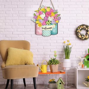 New cross-border <b>spring</b> wooden flower hanging tag for front door, home use, farmhouse, wall, porch <b>decoration</b>, craft pendant - Product Image 3