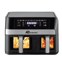 Friteuse à air Anbolife 10L antiadhésive à double panier avec écran tactile, facile à nettoyer, multifonctionnelle, circulation d'air chaud à 360°, appareil électroménager
