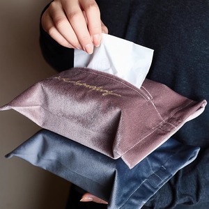 Fabric Velvet Tissue Bag Embroidered Nordic Style Living Room Desktop Cover Pull Out Tissues Dark Green Flesh Pink Jujube Red - Product Image 1
