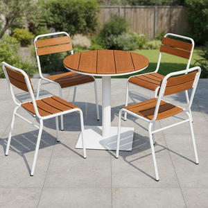 Chaise <span class=keywords><strong>de</strong></span> <span class=keywords><strong>jardin</strong></span> en plastique, bois <span class=keywords><strong>et</strong></span> métal pour 4 personnes avec table, chaise <span class=keywords><strong>de</strong></span> salle à manger pour patio, ensembles <span class=keywords><strong>de</strong></span> <span class=keywords><strong>jardin</strong></span> imperméables pour l'extérieur <span class=keywords><strong>et</strong></span> l'intérieur - Product Image 4