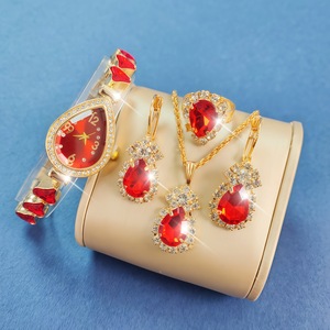 New Light Luxury <strong>Women's</strong> Heart-Shape Water Drop Quartz Pointer <strong>Watch</strong> Diamond-Encrusted Gem Gift <strong>Set</strong> Alloy <strong>Watch</strong> <strong>Set</strong> - Product Image 2