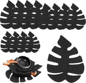 Lot de 12 pots et casseroles en feutre en forme de feuille noire pour empiler des ustensiles de cuisine plateaux de <span class=keywords><strong>cuisson</strong></span> bols en céramique assiettes ustensiles de cuisine - Product Image 1