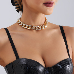 Bijoux de commerce extérieur européens et américains Style INS Simple personnalité de la mode haut de gamme incrustée Dia Hip-Hop chaîne épaisse en métal - Product Image 1
