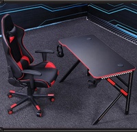 Ensemble de table d'ordinateur portable de jeu électrique LED RGB avec cadre métallique réglable et surface en bois, avec chaise de course combinée