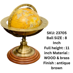 Globo Terráqueo Náutico Antiguo de 8 Pulgadas con Soporte de Madera y Trípode de Latón, Mapa Educativo Decorativo, Regalo - Product Image 4