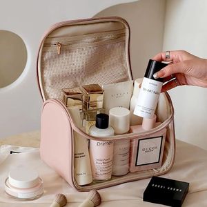 Large Capacity Portable PU Leather Makeup & Toiletries Organizer Handheld Cosmetic <b>Bag</b> <b>Travel</b> <b>Wash</b> Case for Female Storage - Product Image 2