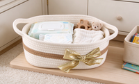 Panier de rangement en corde de coton avec poignées, panier décoratif ovale tissé avec nœud doré, panier cadeau pour jouets de bébé, cosmétiques, articles divers