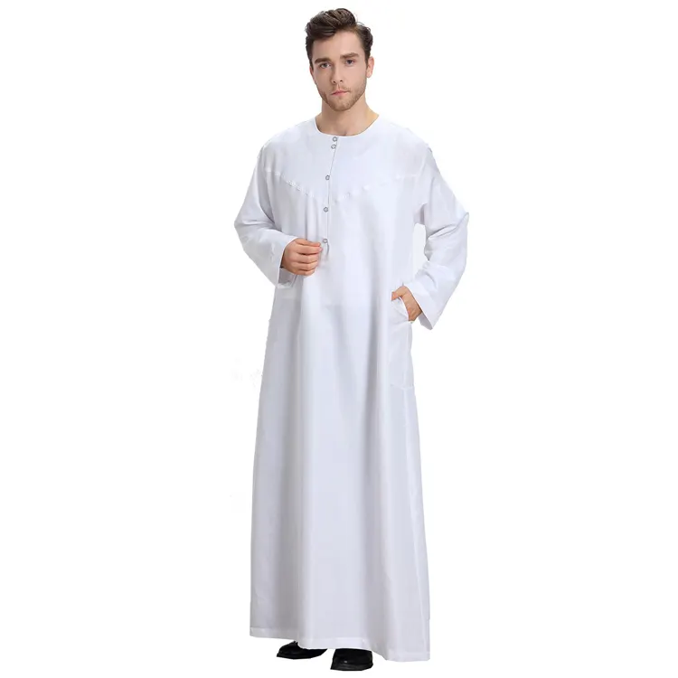 2022 के लिए उच्च गुणवत्ता ग्रे सफेद मुस्लिम Thobe पुरुषों इस्लामी कपड़े मुस्लिम आदमी Abaya Jubah Dishdasha अरब बागे