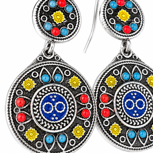Orecchini vintage multicolori dipinti a mano blu-verdi, gioielli etnici da donna alla moda - Product Image 4