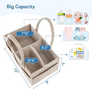 Moderner Khaki-Filzstoff Windel-Caddy-Organizer für Drinnen und Draußen, Kinderzimmer-Aufbewahrungskorb mit Griff für Wickeltisch - Product Image 3