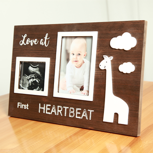 Ngày của mẹ lưu niệm khung ảnh bằng gỗ tình yêu ở nhịp tim đầu tiên-Hình ảnh siêu âm hươu cao cổ màu nâu - Product Image 3