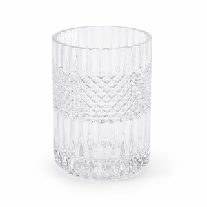 Clear Cut Glass Bathroom <b>Set</b> with Diamond Band Detail, 3-Piece Lotion Dispenser Tumbler <b>Soap</b> Dish - Product Image 5